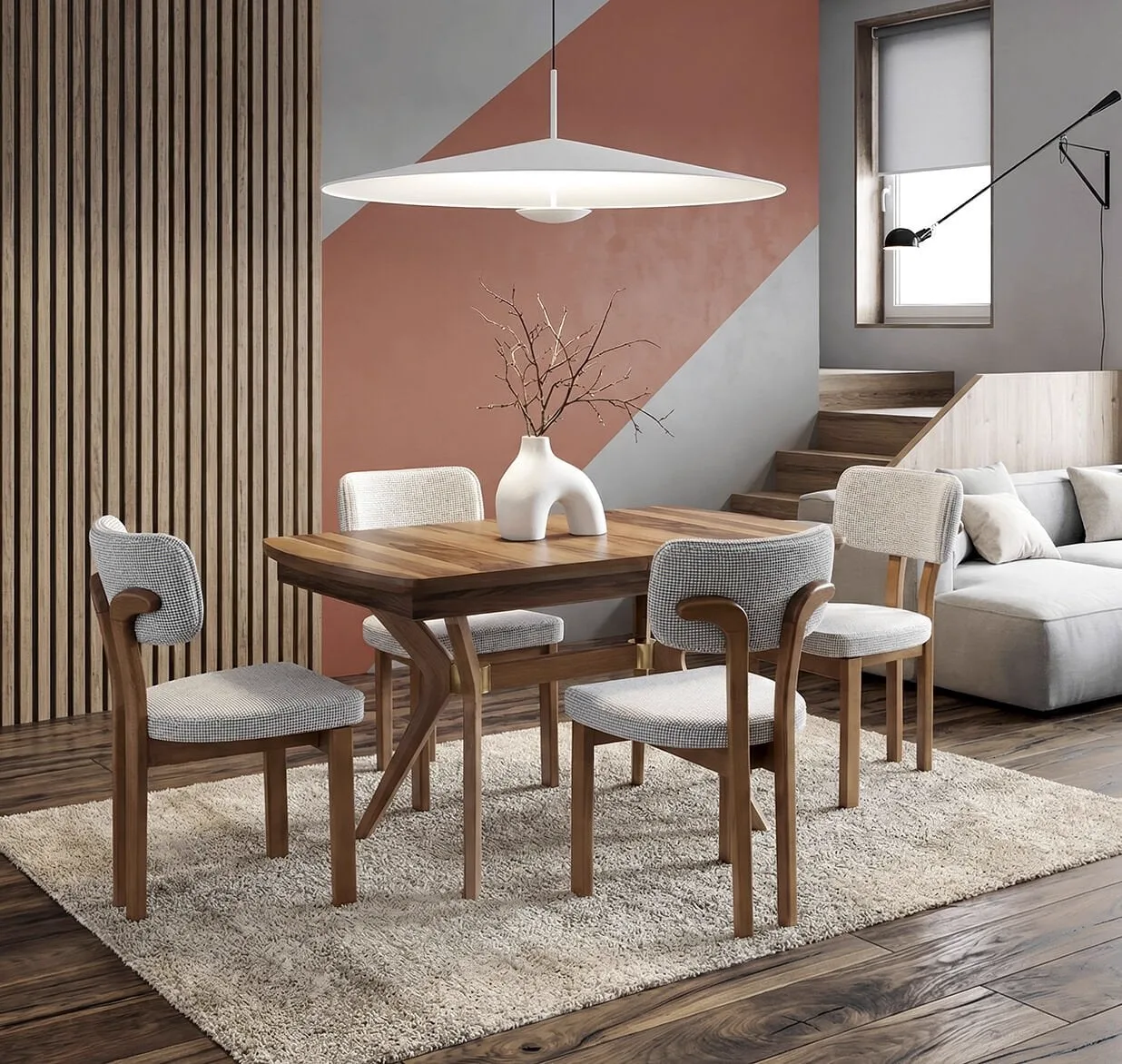 Nova Walnut Dining Table & Baston Chair Set HDR1446