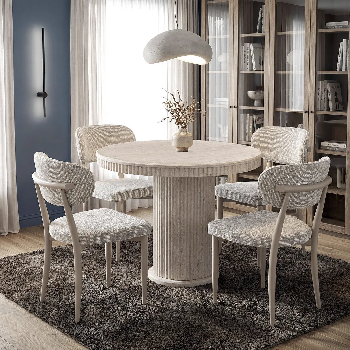 Golf Travertine Dining Table & Elma Chair Set HDR1423