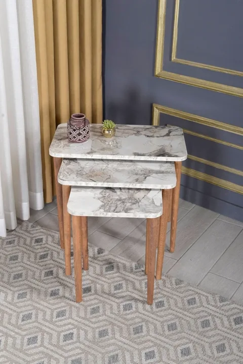 Turned Nesting Tables White Marble TN0709
