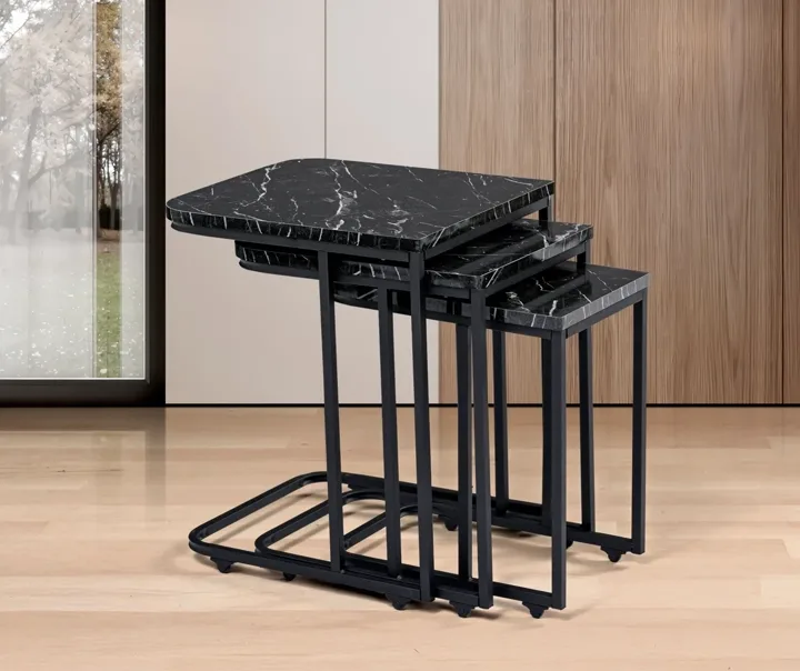 Eko Wheeled Nesting Tables Black Marble TN0702