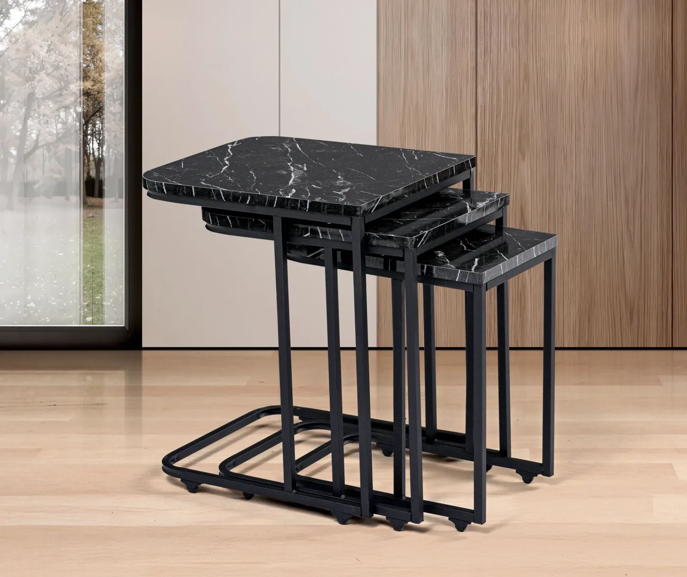 Eko Wheeled Nesting Tables Black Marble TN0702