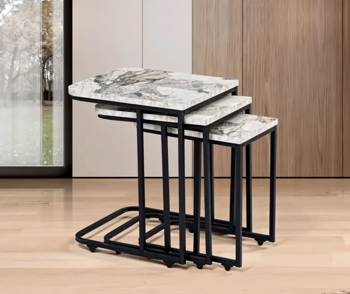 Eko Wheeled Nesting Tables White Marble TN0700