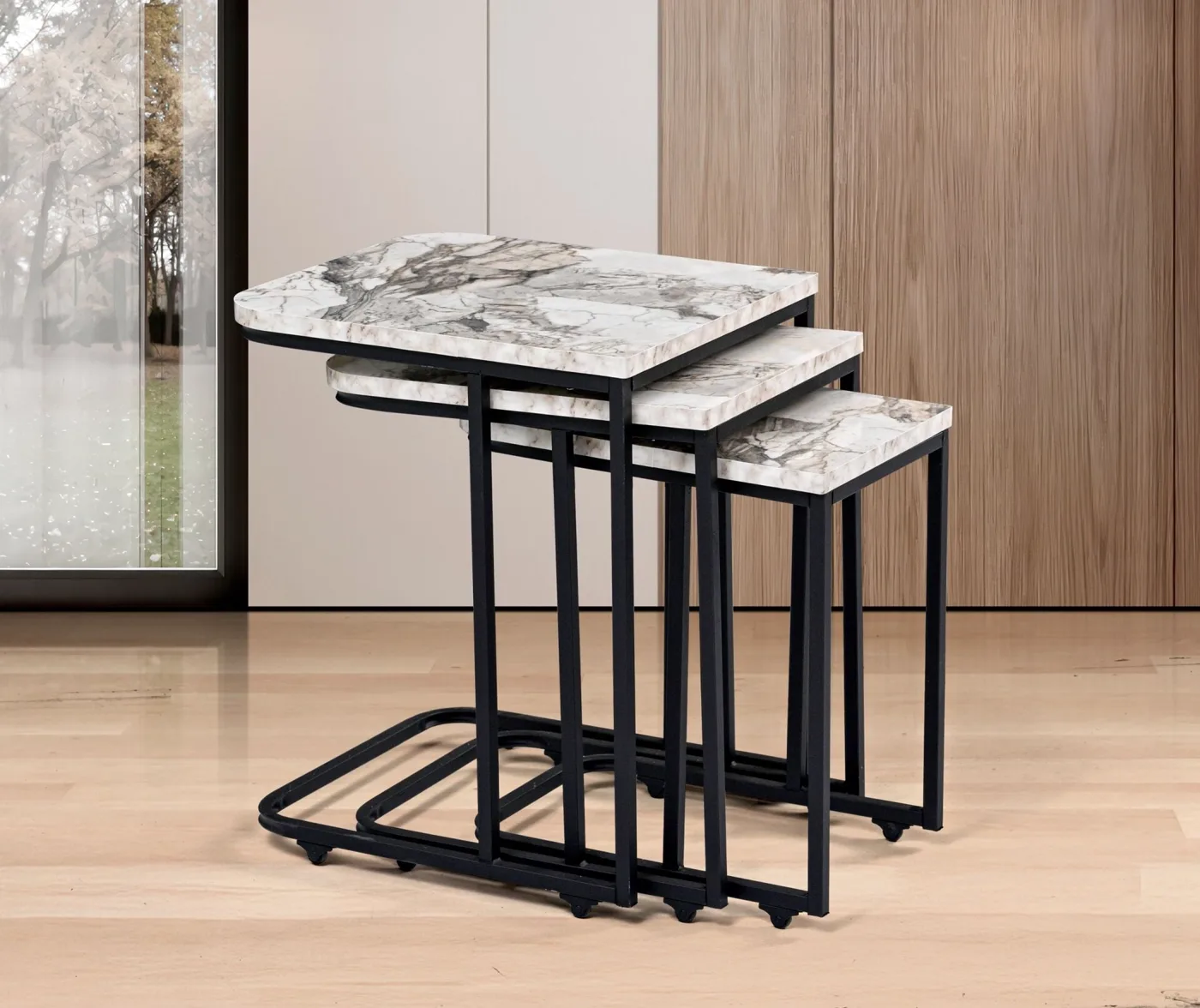 Eko Wheeled Nesting Tables White Marble TN0700