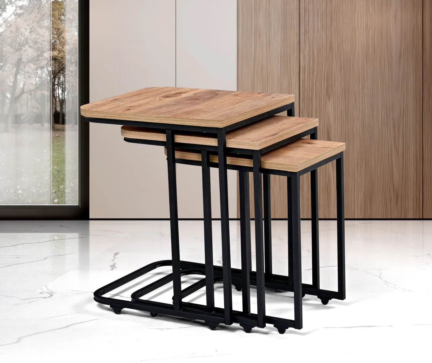 Eko Wheeled Nesting Tables Atlantic Pine TN0701