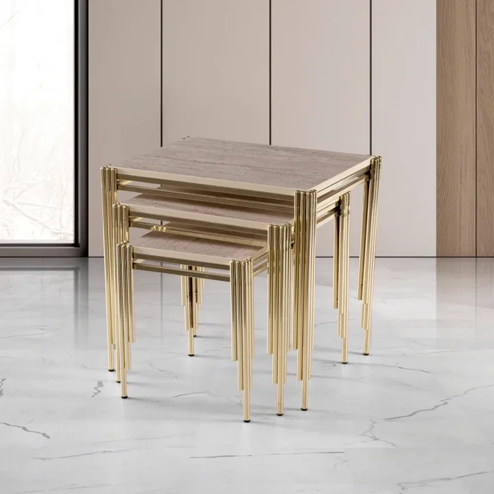 Piyano Square Nesting Tables Travertine TN0695