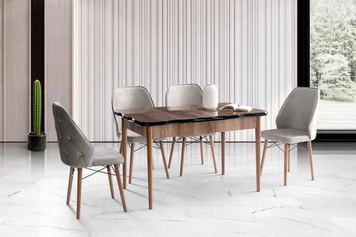 Yener 4-Chair 100% MDF Dining Table Set Walnut TN0633