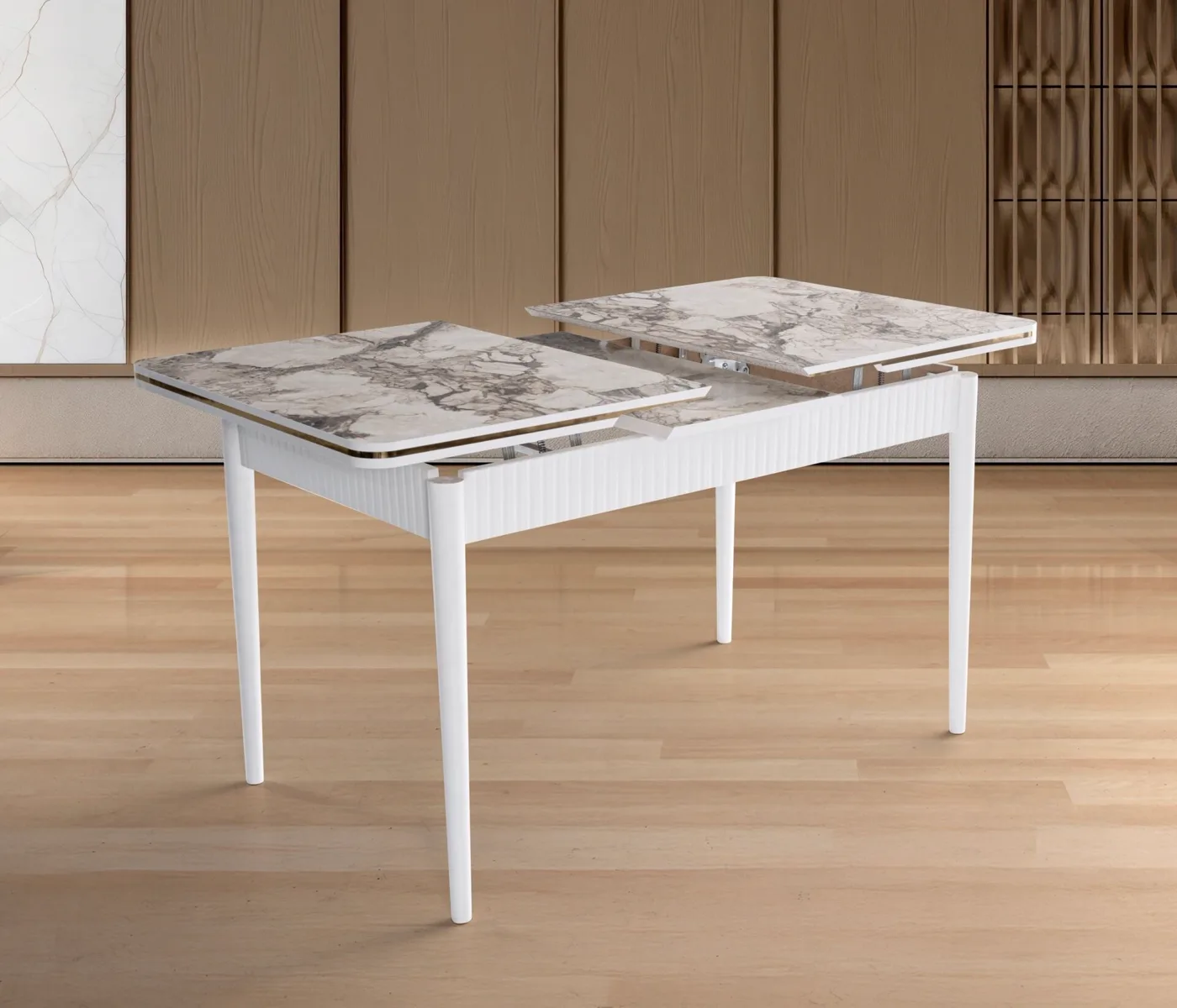 Yaz Bench Table Chair Set White Marble TN0637