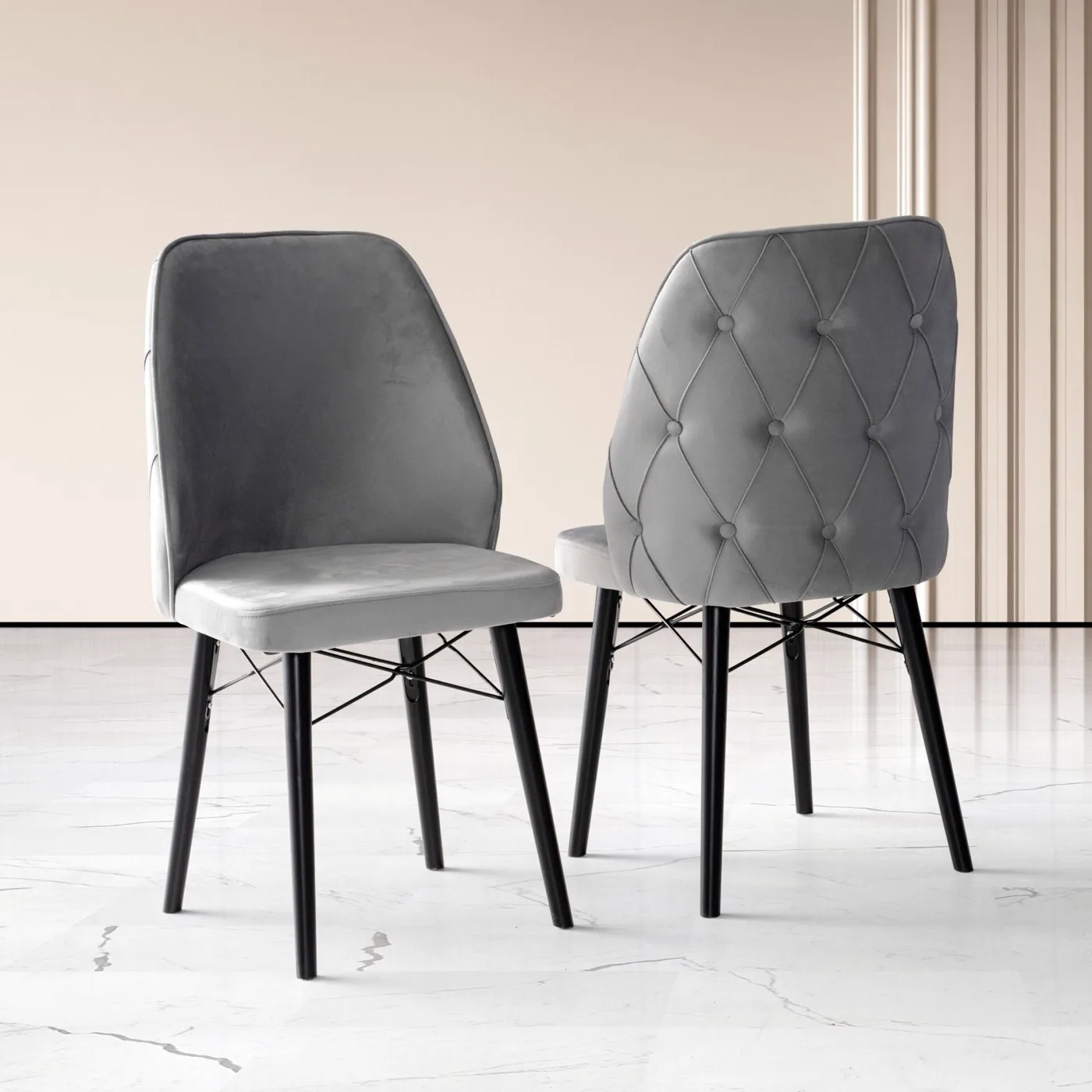 Yener 4-Chair 100% MDF Table Set White Marble TN0634