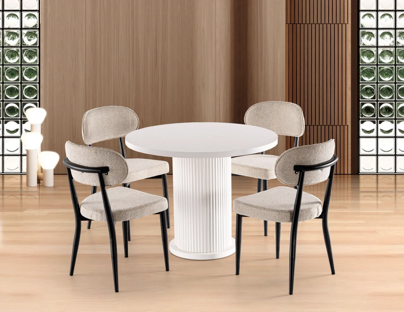 Bohem 4-Chair 100% MDF Table Set White TN0627