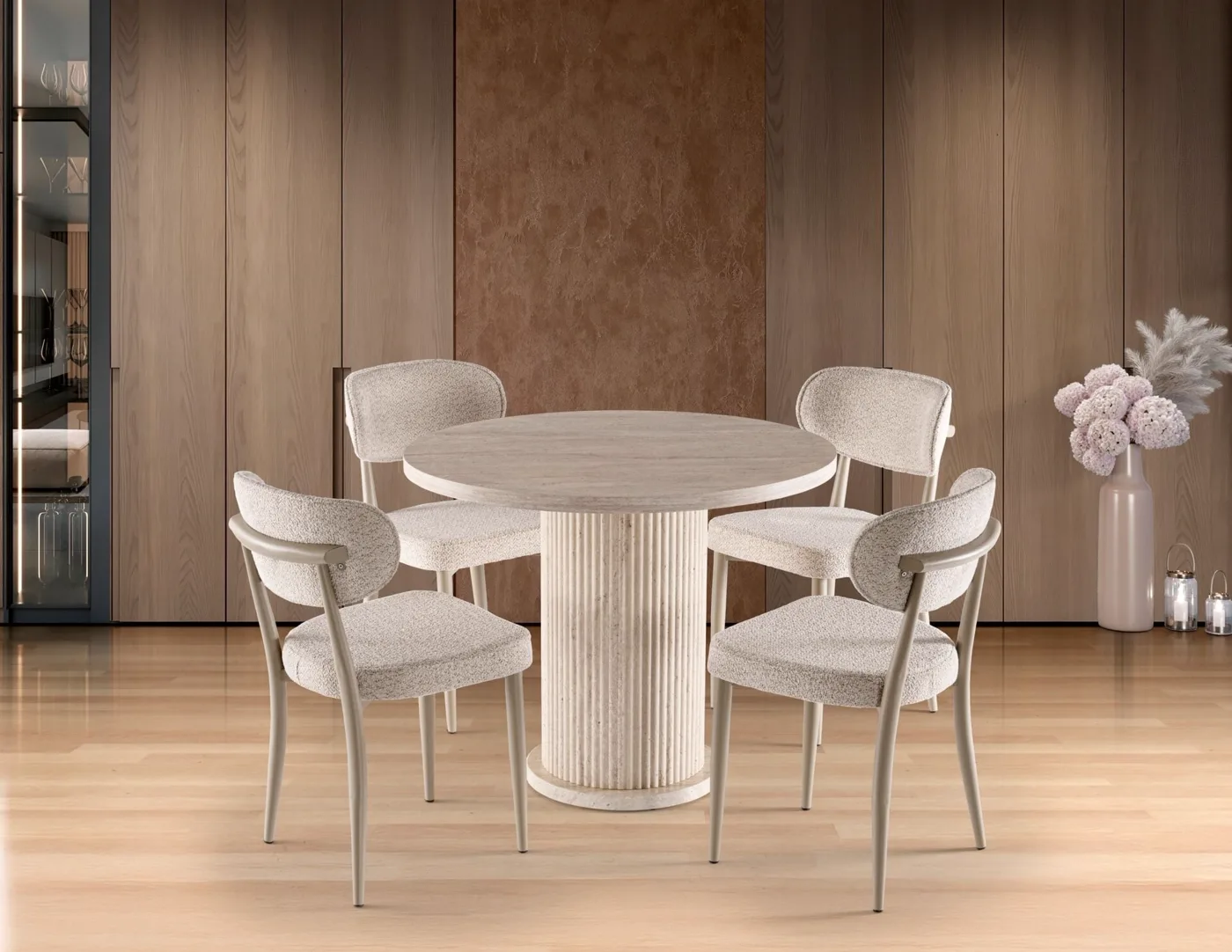 Bohem 4-Chair 100% MDF Table Set Travertine TN0624