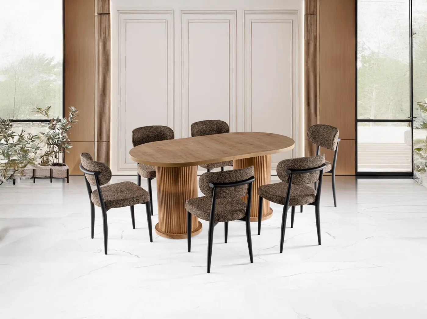 Bohem 6-Chair 100% MDF Dining Table Set Atlantic Pine TN0621