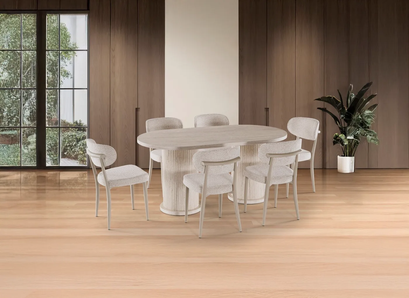 Bohem 6-Chair 100% MDF Dining Table Set Travertine TN0620