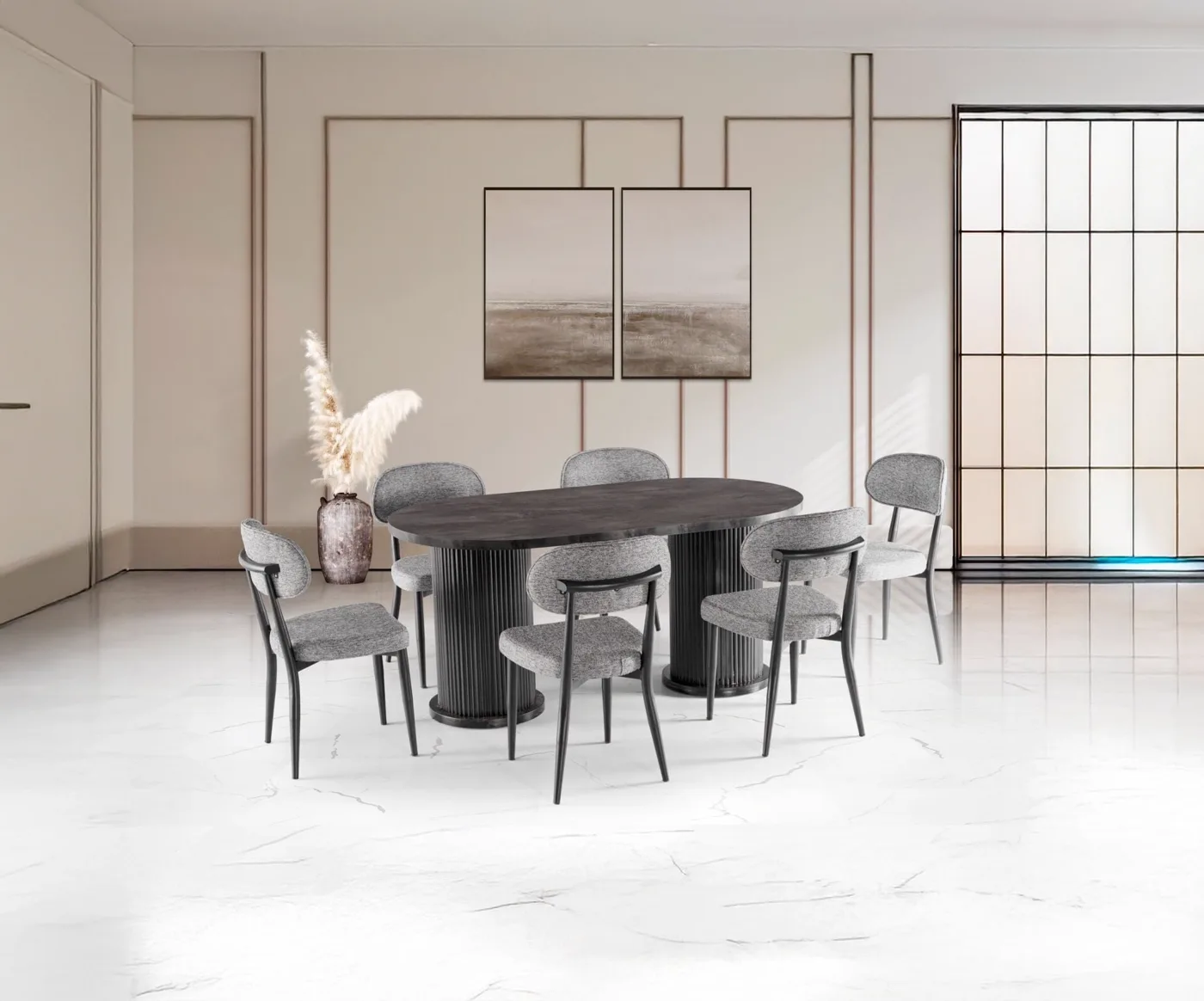Bohem 6-Chair 100% MDF Dining Table Set Ironi TN0622