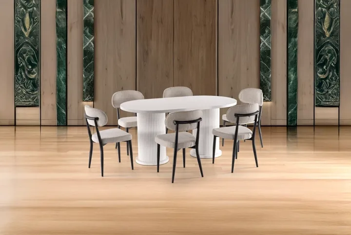 Bohem 6-Chair 100% MDF Dining Table Set White TN0623