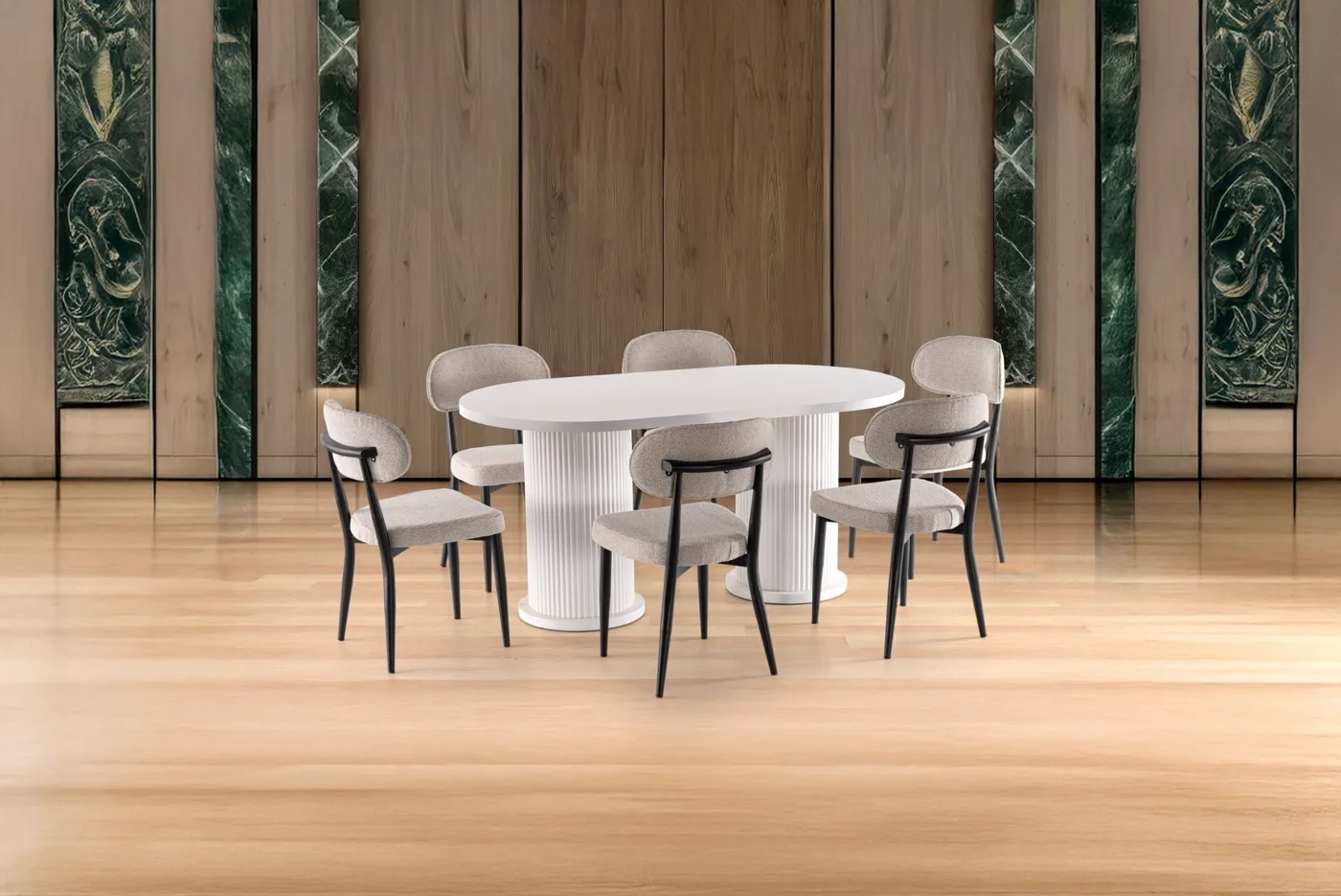 Bohem 6-Chair 100% MDF Dining Table Set White TN0623