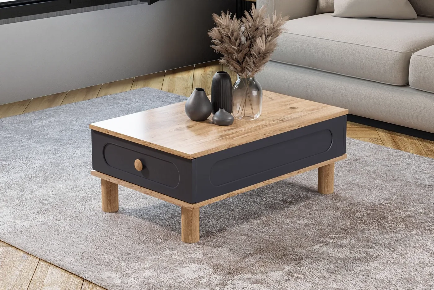 Vintage salontafel atlantic grenen - antraciet TN0604