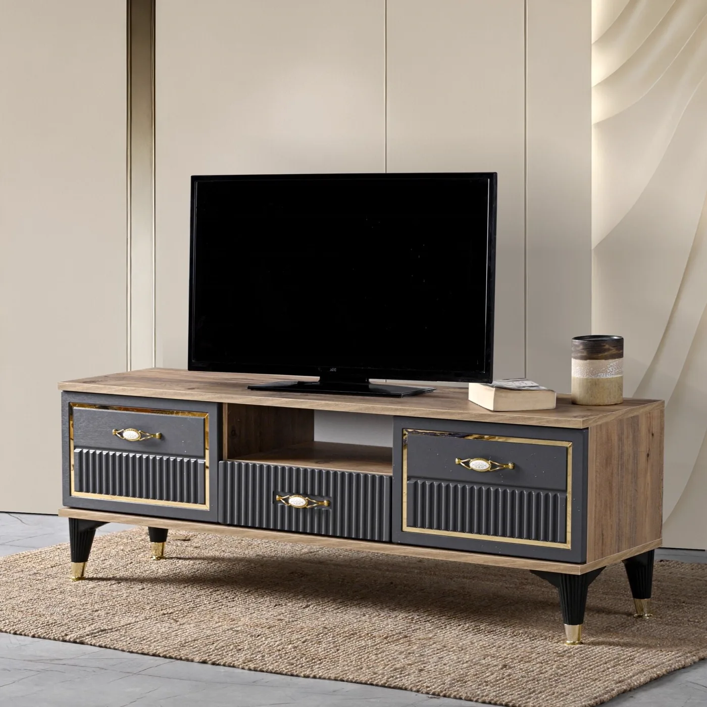 Aslan Fox 140 cm TV Stand Atlantic Pine - Anthracite TN0585