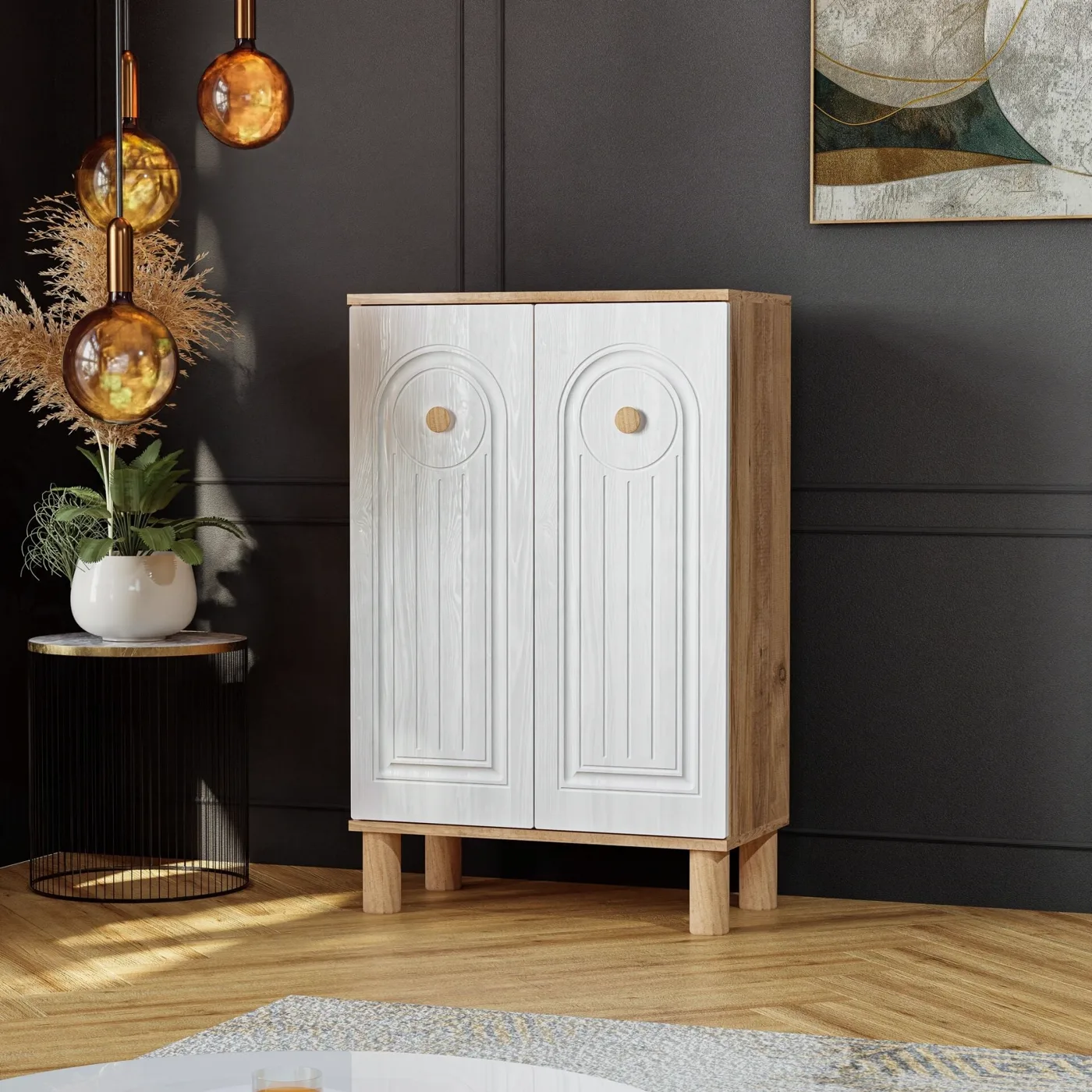 Bohem Atlantic Pine - White Shoe Cabinet with 2 Doors TN0476