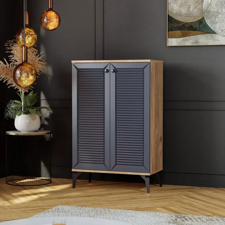 Naz Atlantic Pine Anthracite Shoe Cabinet with 2 Doors TN0475