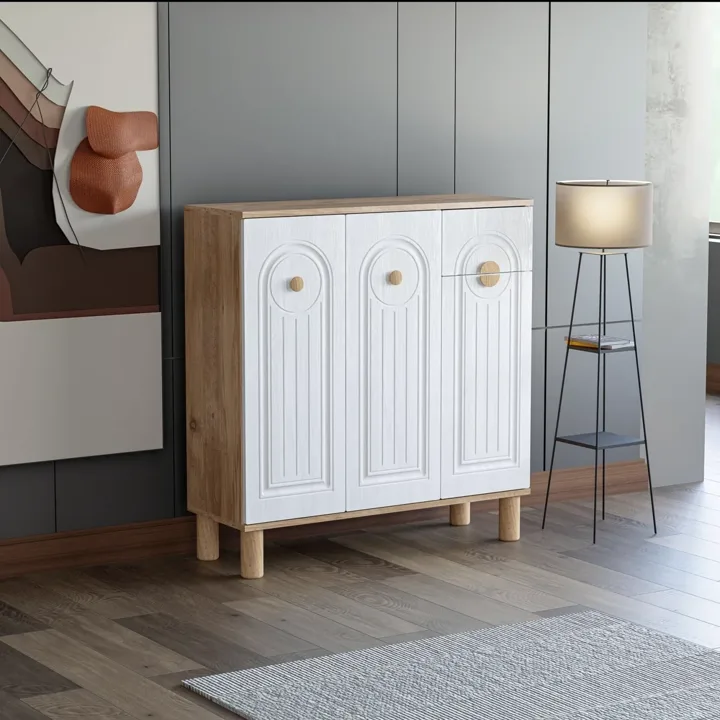 Bohem Atlantic Pine - White Shoe Cabinet with 3 Doors TN0467