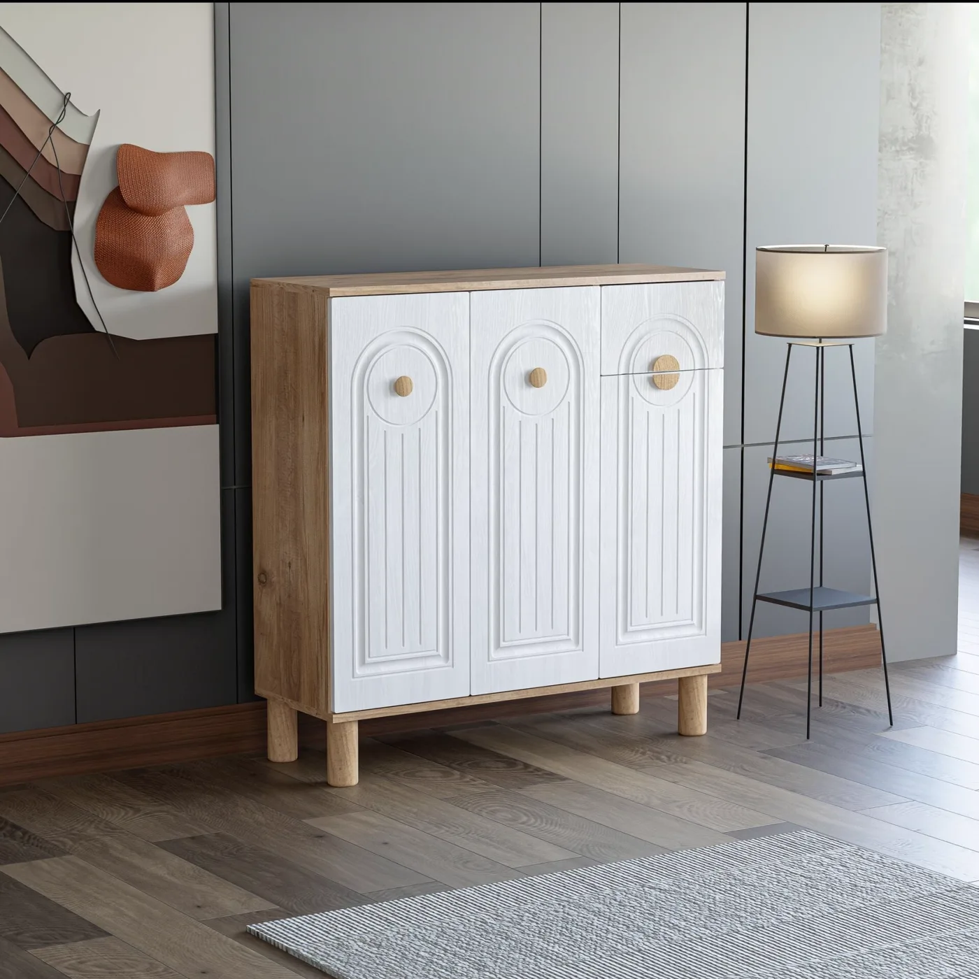 Bohem Atlantic Pine - White Shoe Cabinet with 3 Doors TN0467