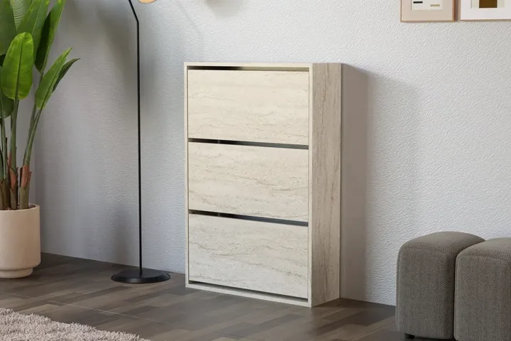 Schuhschrank mit Klapptür Travertin-Optik TN0460