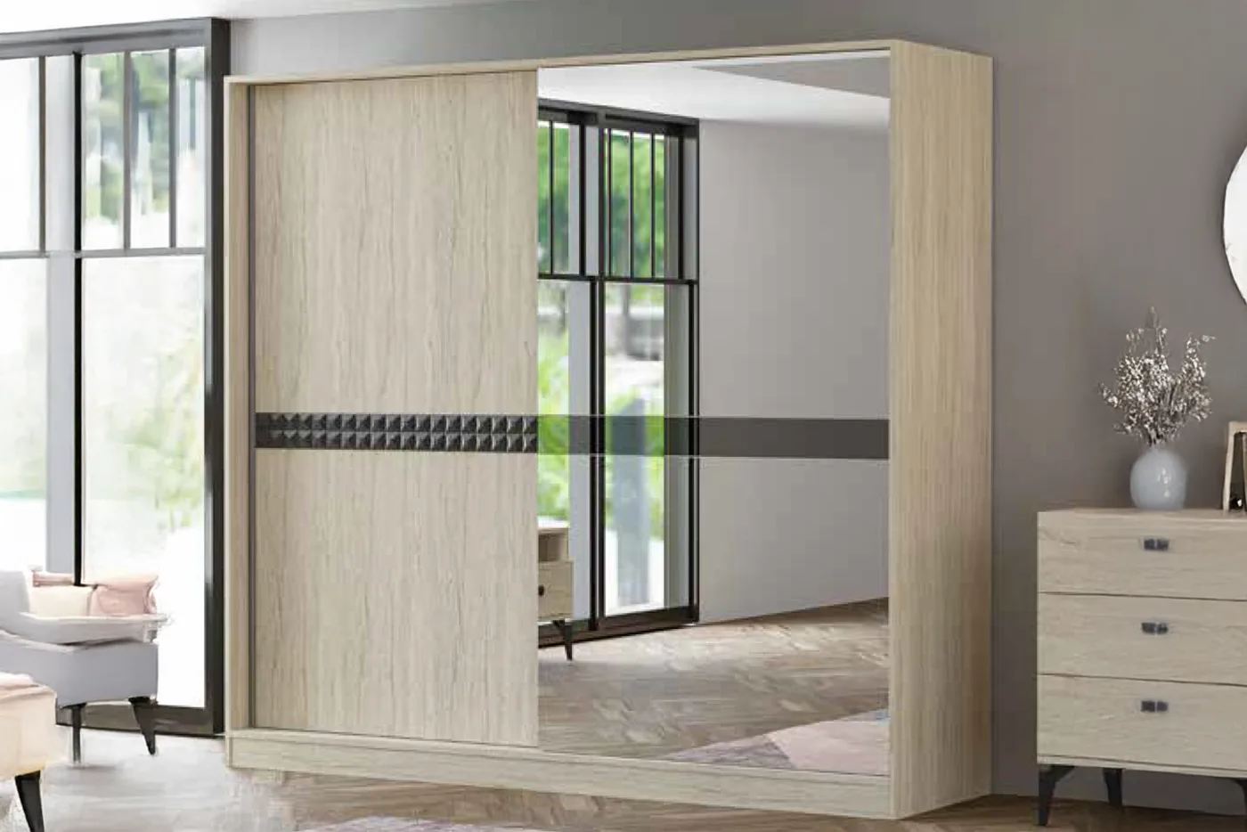 Can Sliding Door Wardrobe - Travertine TN0446B