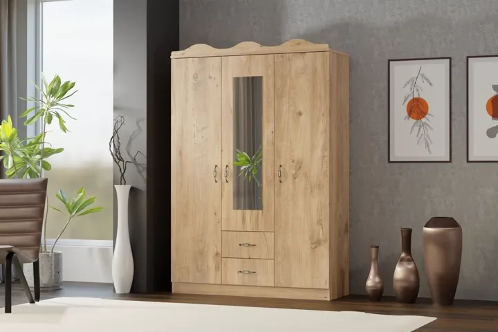 Crown-top 3-Door Wardrobe - Atlantic Pine TN0439