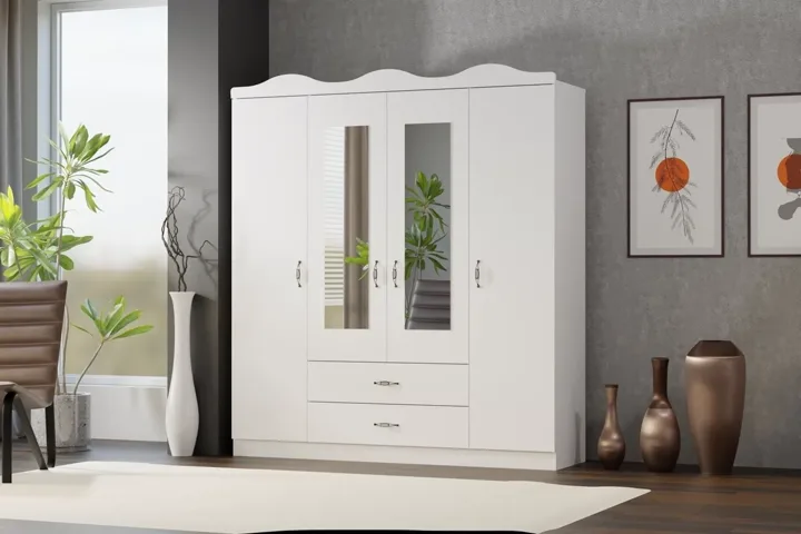 Crowned 4-Door Wardrobe - White TN0435