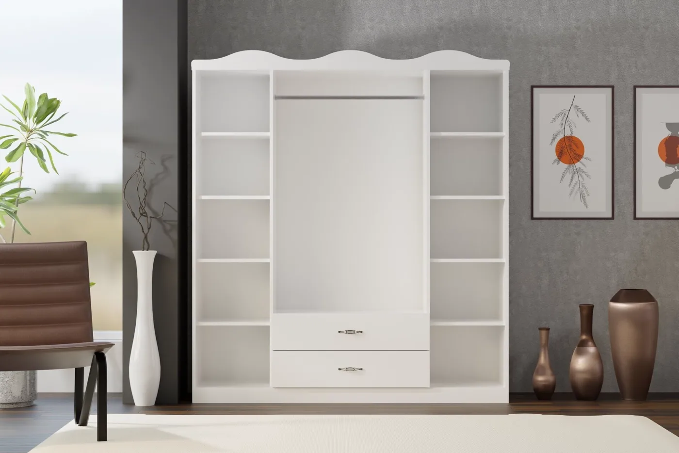 Crowned 4-Door Wardrobe - White TN0435