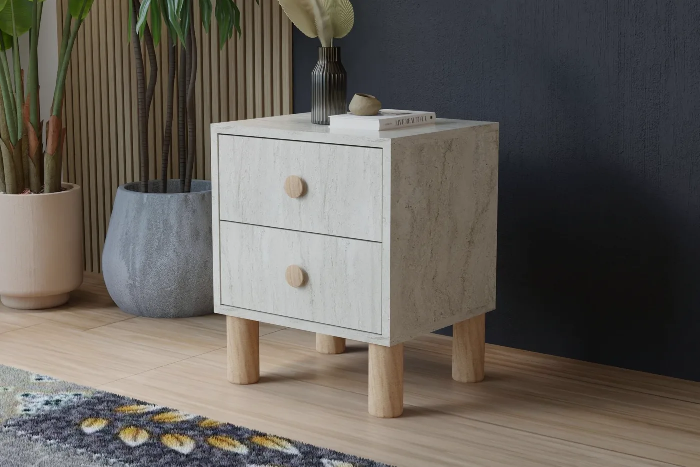 Vera Bedside Cabinet - Travertine TN0414