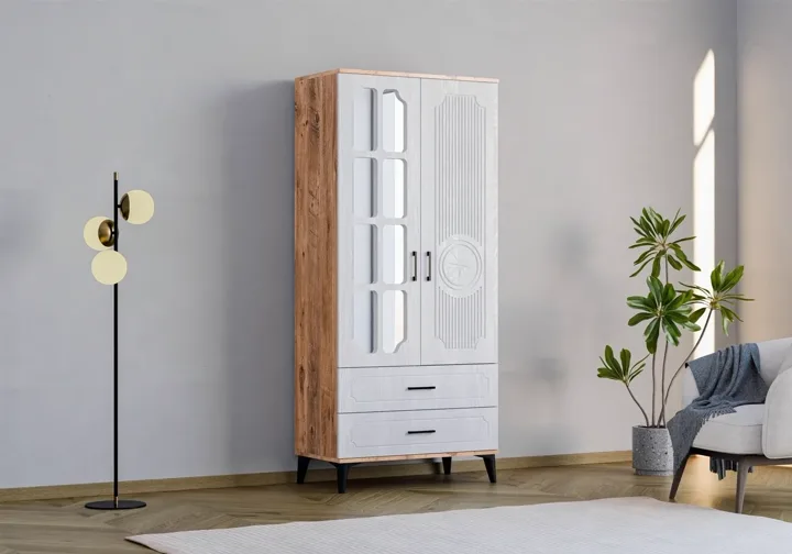 Uzay 2-Door Cabinet - Atlantic Pine / White TN0382