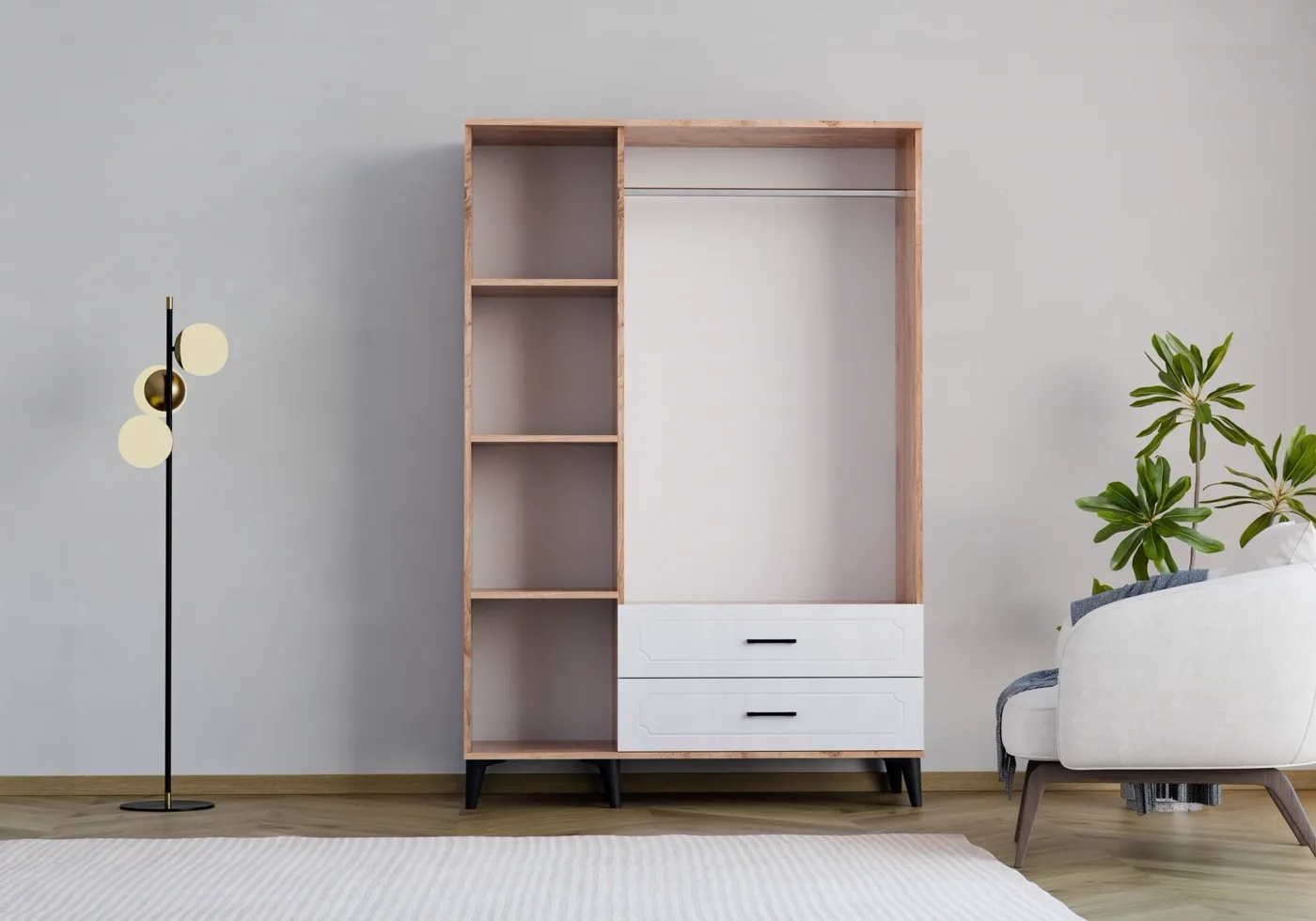 Uzay 3-Door Cabinet - Atlantic Pine / White TN0381