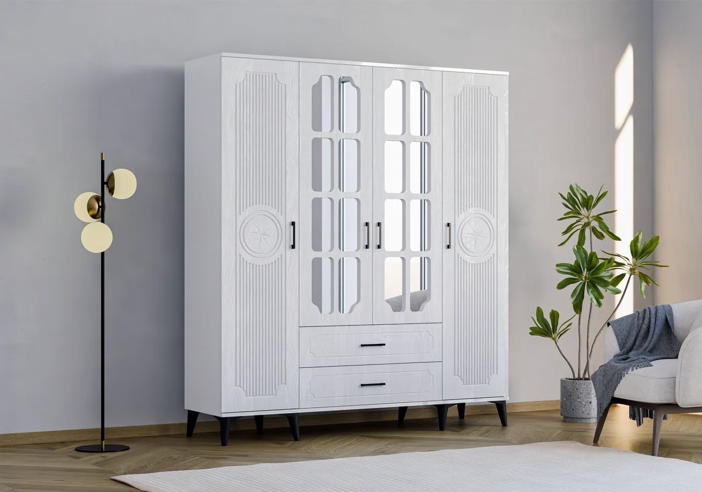 Uzay 4-Door Wardrobe - White TN0377