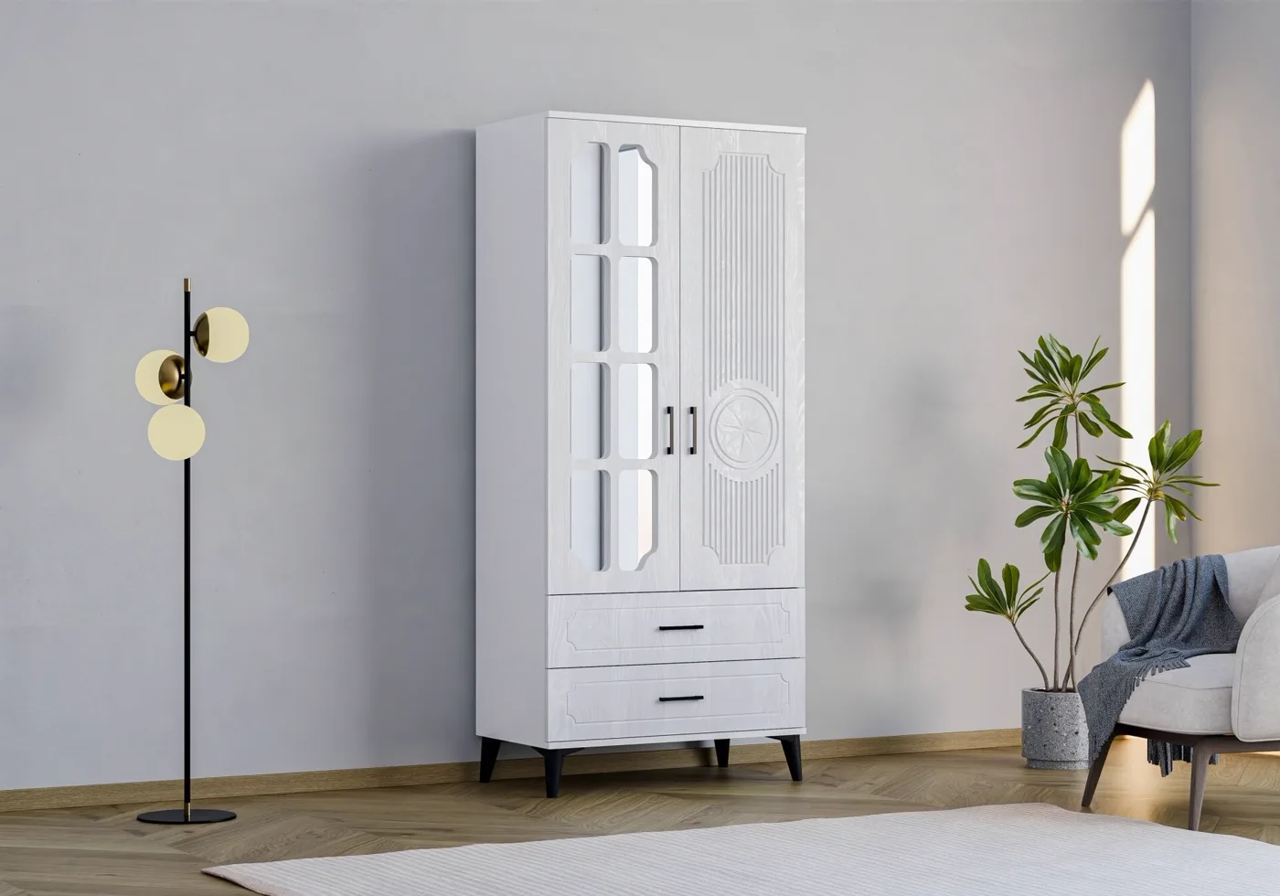 Uzay 2-Door Wardrobe - White TN0379