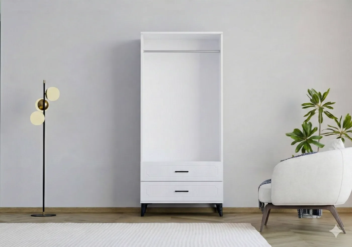 Uzay 2-Door Wardrobe - White TN0379