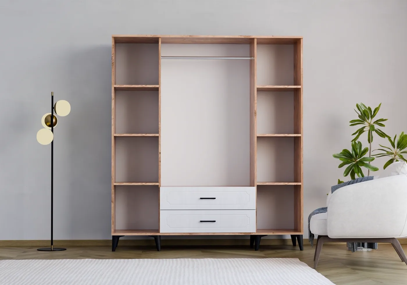 Uzay 4-Door Wardrobe - Atlantic Pine / White TN0380