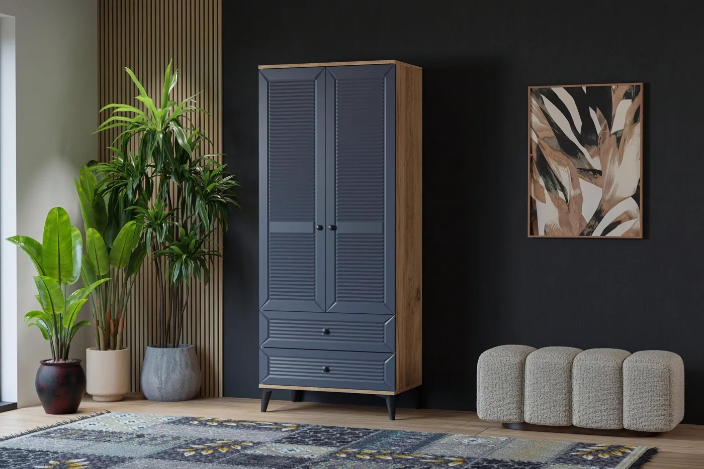 Vera Naz 2-Door Wardrobe - Atlantic Pine / Anthracite TN0371