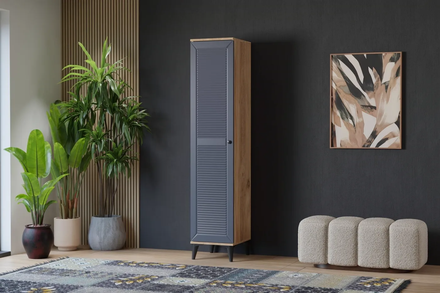 Vera Naz 1-Door Wardrobe - Atlantic Pine / Anthracite TN0372