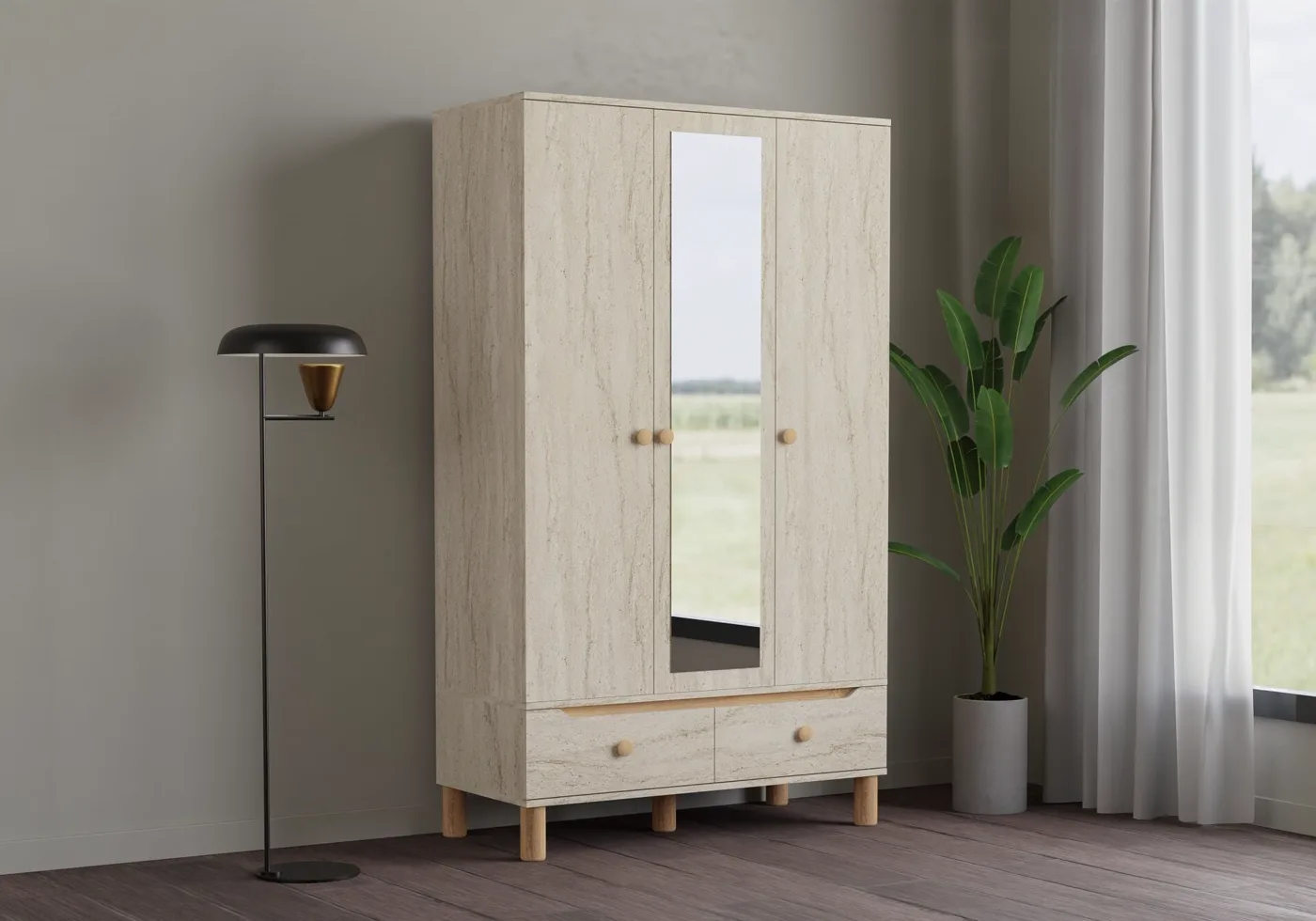 Carina 3-Door Wardrobe - Travertine TN0315