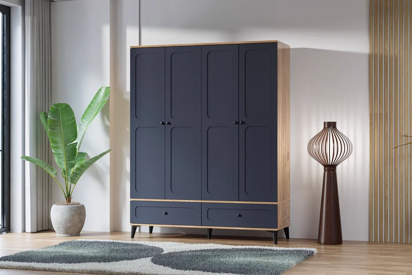 Carina Vintage 4-Door Wardrobe - Atlantic Pine / Anthracite TN0298