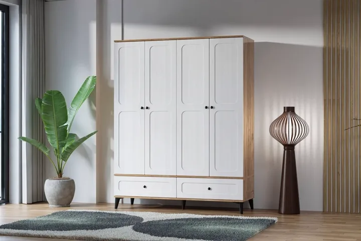 Carina Vintage 4-Door Wardrobe - Atlantic Pine / White TN0306
