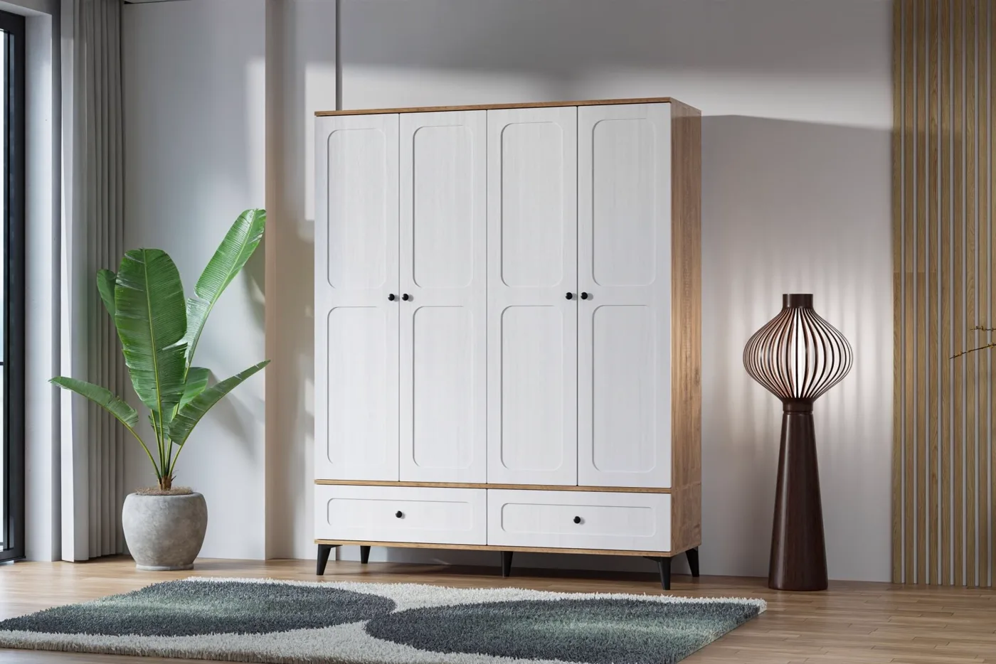 Carina Vintage 4-Door Wardrobe - Atlantic Pine / White TN0306