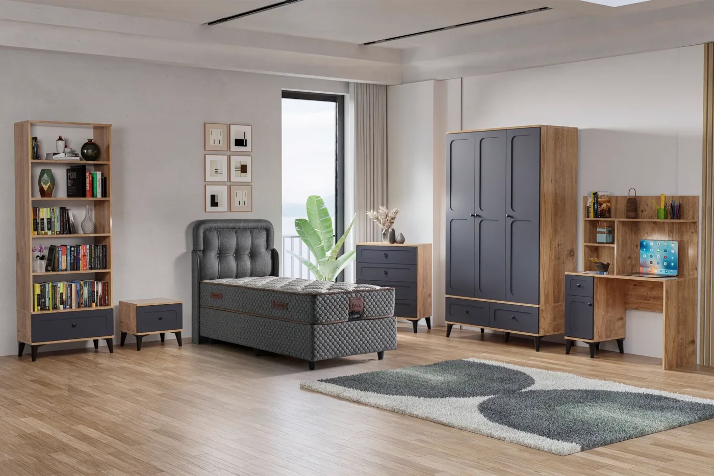 Carina Vintage Teenage Room Set - Atlantic Pine / Anthracite TN0297