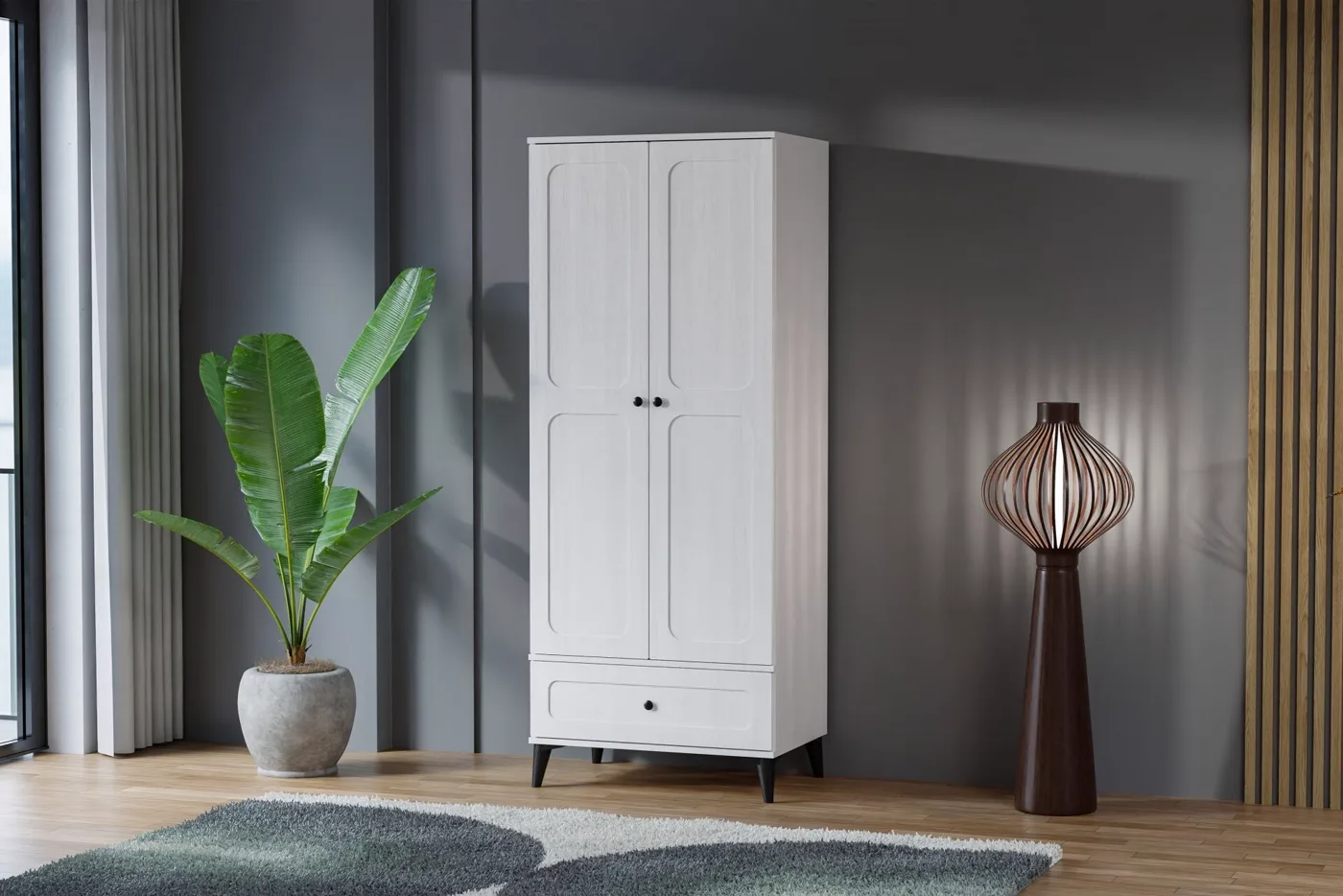 Carina Vintage 2-Door Wardrobe - White TN0292
