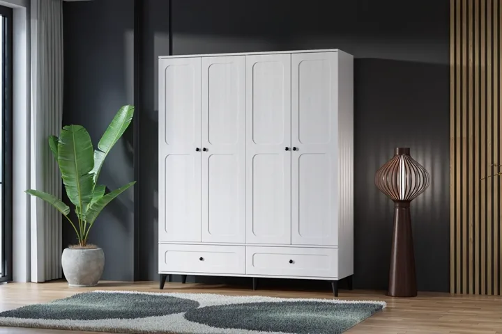 Carina Vintage 4-Door Wardrobe - White TN0290