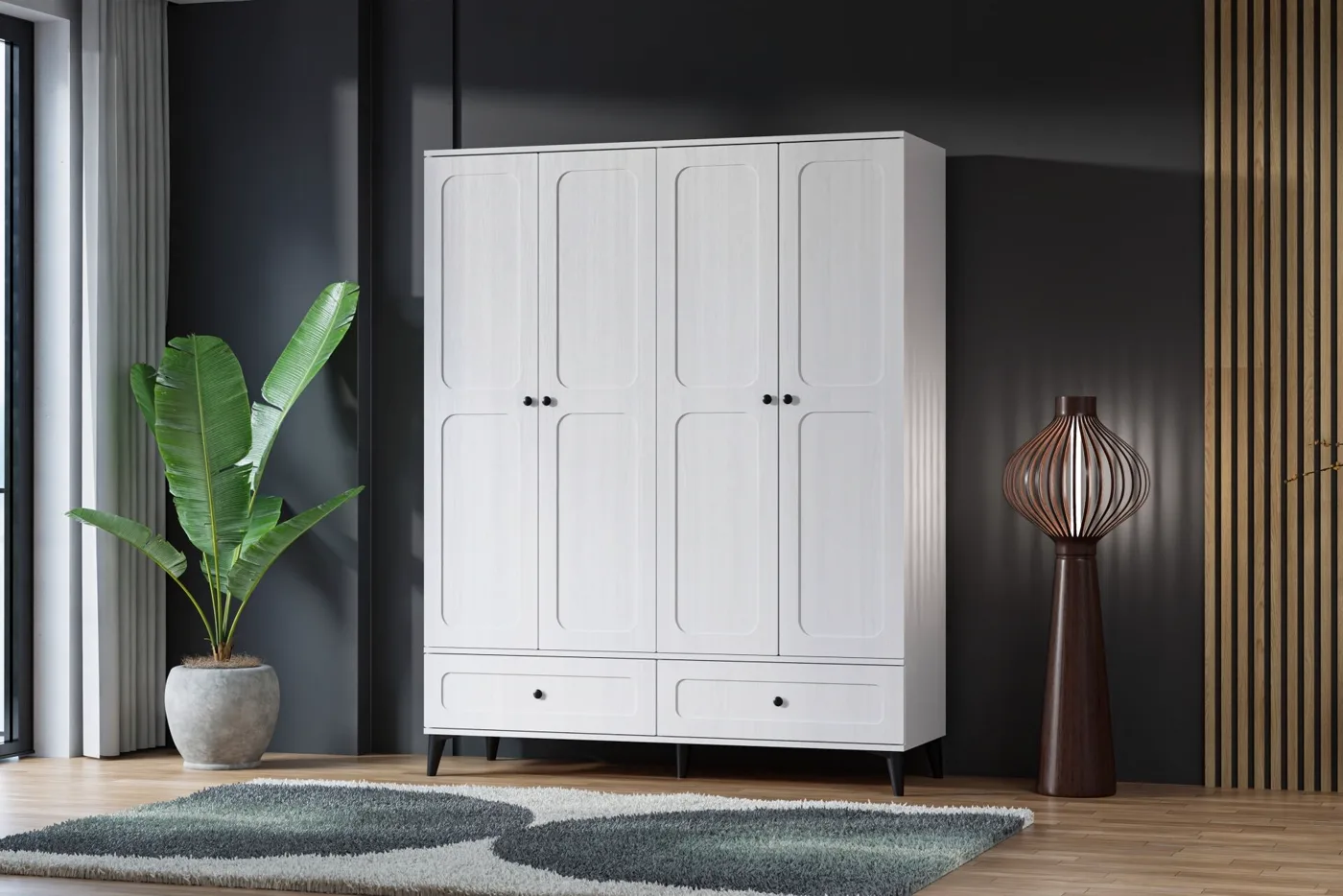 Carina Vintage 4-Door Wardrobe - White TN0290