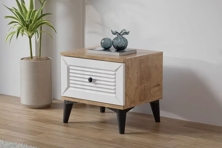 Carina Naz Bedside Cabinet - Atlantic Pine / White TN0288
