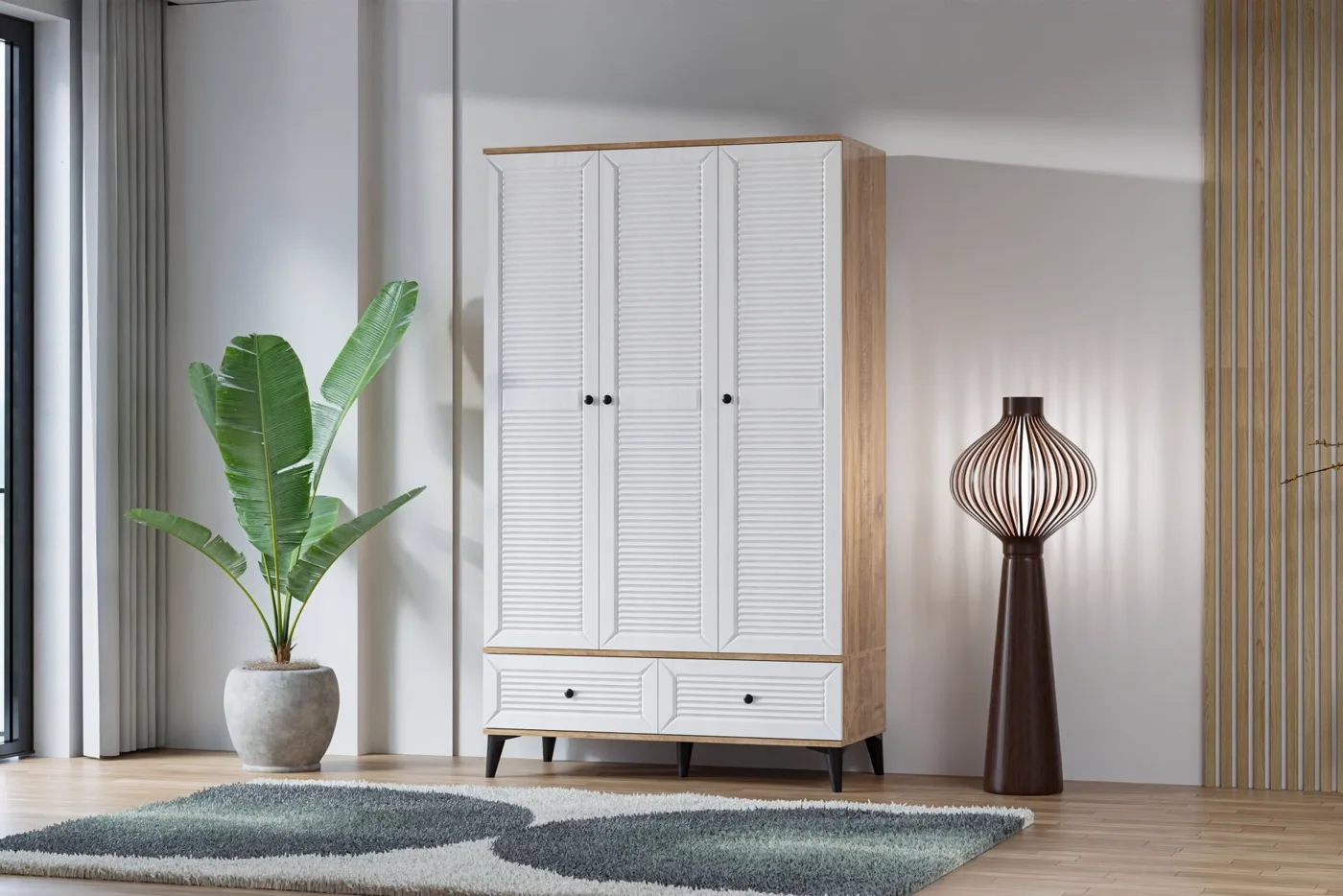 Carina Naz 3-Door Wardrobe - Atlantic Pine / White TN0283