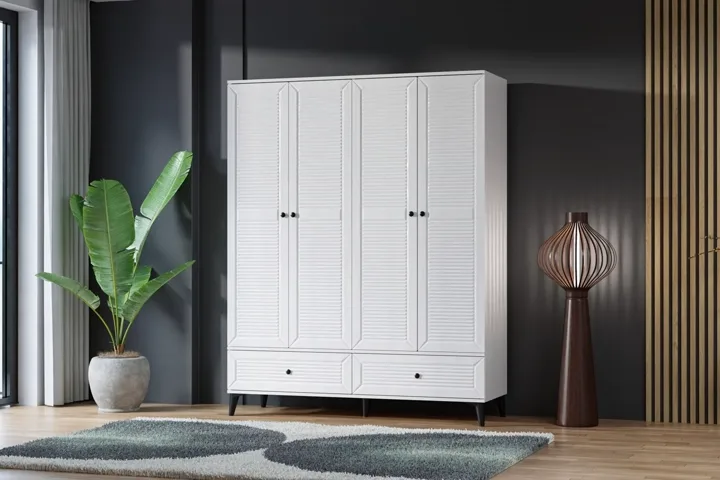 Carina Naz 4-Door Wardrobe - White TN0266